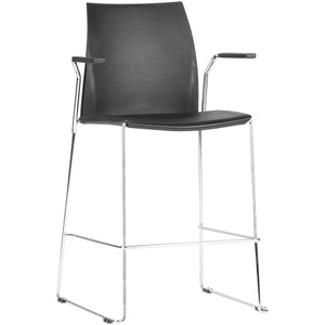 Vinn Stool With Arms Chrome Sled Base Black Plastic Seat