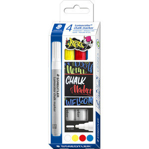 Staedtler 344 Lumocolor Chalk Marker 2.4mm Bullet Tip - Assorted Pack of 4