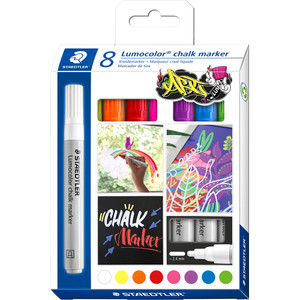Staedtler 344 Lumocolor Chalk Marker 2.4mm Bullet Tip - Assorted Pack of 8