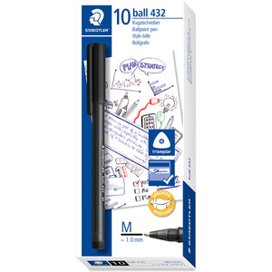 Staedtler Stick 432 Triangular Ballpoint Pen 1.0mm Medium - Black, Box of 10