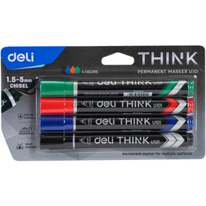 Deli Permanent Marker 1.5-5mm Assorted Pack of 4 Chisel