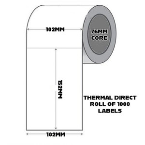GUSSPAK THERMAL DIRECT LABEL 150MM X 102MM ON 76MM CORE. ROLL OF 1000 LABELS FSC  CERTIFIED - CARTON OF 4 ROLLS