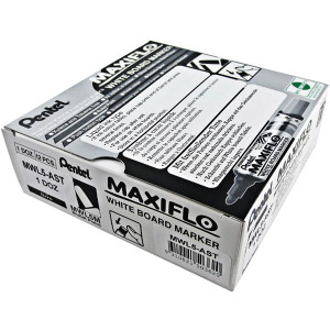 Pentel MWL5 Whiteboard Marker Maxiflo PUMP IT Bullet Point Assorted Colours, Box of 12