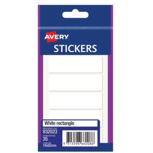 Avery White Rectangle Stickers 62 x 19 mm, Permanent, Pack of 35