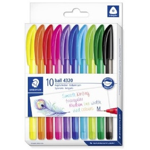 Staedtler Stick 4320 Triangular Ballpoint Pen - Medium Pack of 10 Assorted Colours