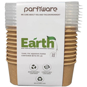750ml Rectangular Aqueous Disposable Container w/PP Lid, Pack of 10