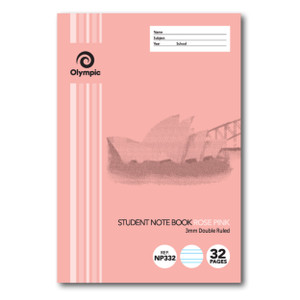 Olympic NSW Student Book NP332 250 x 175mm 32 Page 3mm Double Ruled Rose (197739)