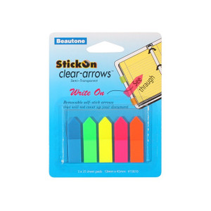 Stick On Arrow Flags 12mm x 45mm 5 Pads x 25 Sheets - Neon Assorted (15610)