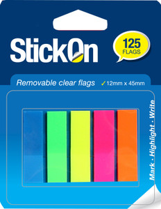 Stick On Flags 12mm x 45mm 5 Pads x 25 Sheets - Assorted (15600)