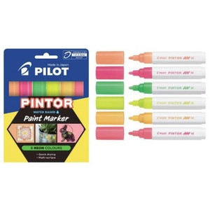 Pilot Pintor Paint Marker Medium 1.4mm Neon Colours, Assorted Wallet of 6