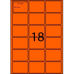 REDIFORM LA4/18LFO Fluro Orange Eco-Friendly Laser/Inkjet/Copier Labels 63.5 x 46.5mm - 18 per Sheet A4 , Box of 100 Sheets (1800 Labels)