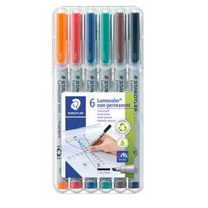 Staedtler 312 Lumocolor Non-Permanent Broad Pens - Wallet of 6 Assorted Colours