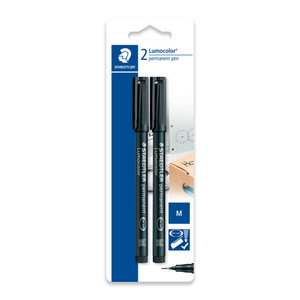 Staedtler 317 Lumocolor Permanent Medium Pens - Black, Card of 2