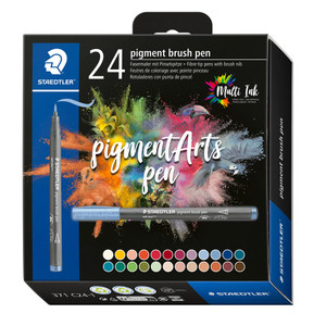 Staedtler 371 Pigment Arts Brush Pen, Assorted Colours 2, Pack of 24