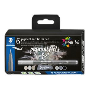 Staedtler 372 Pigment Soft Brush Pen - Grey Colours, Set of 6 Pcs