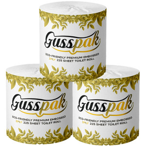 Gusspak 3 Ply 225 Sheet Individually Wrapped Toilet Paper Roll Eco Friendly FSC Certified Premium Embossed Box of 48