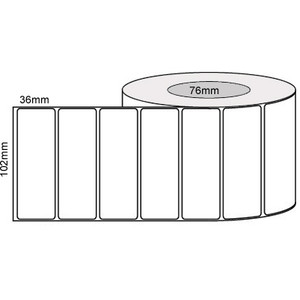 102 X 36mm White Thermal Transfer Labels - Matt with Permanent Adhesive, Perforated, 76mm Core (2000 Labels /Roll)