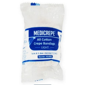 MEDICREPE Cotton Crepe Bandage 5cm x 1.6m Unstretched (Light) Pack of 12