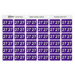 27 Side Tab Colour Coding Labels 38 x 25 mm, Purple 180 Labels