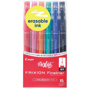 PILOT FriXion Fineliner Erasable Marker Wallet of 6 Assorted Colours