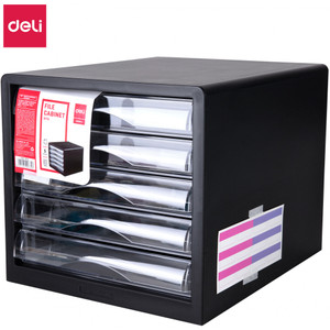 Deli Desktop 5 Drawer File Cabinet Black (275 x 340 x 260mm), Each