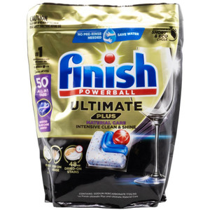 FINISH PK50 DISHWASHER TABS POWERBALL ALL IN 1 ULTIMATE PLUS BOOSTED GLASS CARE MATERIAL CARE
