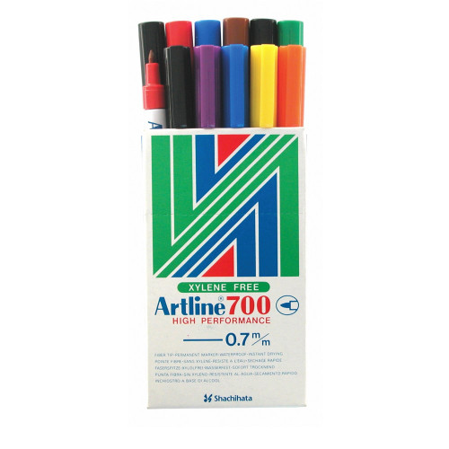 ARTLINE 700 PERMANENT MARKERS Fine Bullet Assorted 8 Colours, Bx12