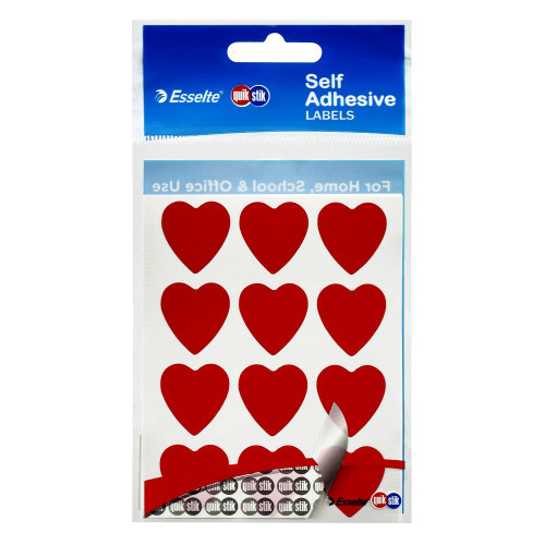 QUIK STIK FLAT PACK STICKERS Heart 48 Labels Red