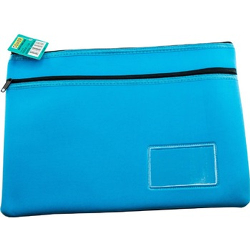 PENCIL CASE NEOPRENE - 2 ZIP WITH NAME CARD INSERT - LIGHT BLUE - 35.5CM X 26CM