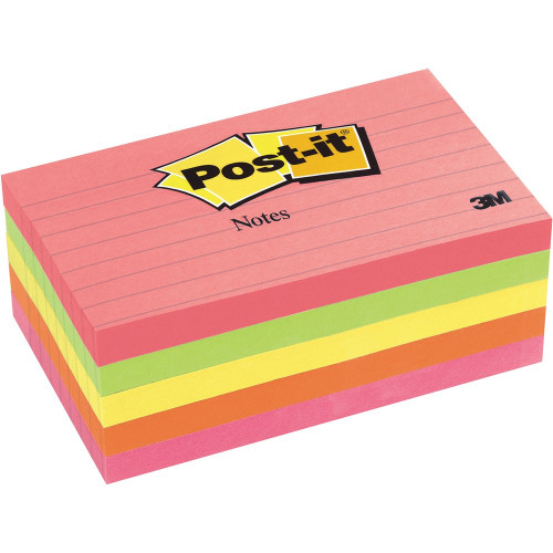 POST-IT NOTES - NEON COLOURS LINED ASSORTMENT 635-5AN 76x123mm