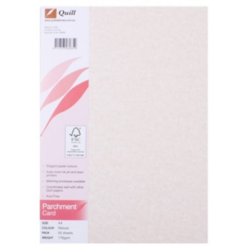 QUILL PARCHMENT CARD A4 176gsm Natural, Pk50