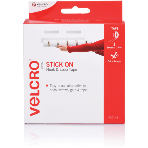 Velcro Stick On Hook & Loop Tape 19mm x1.8m White, Each (42719)