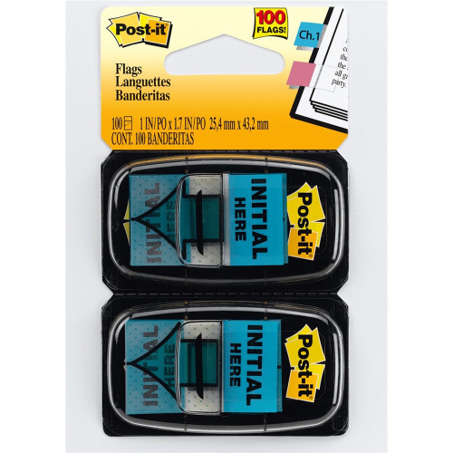 POST-IT 680-IH2 PRINTED FLAGS Initial Here 25x43 Blue Pack of 2