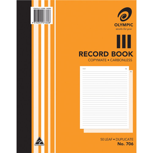 Olympic Carbonless Duplicate Record Book No.706 250 x 200mm 50 Leaf (142791)