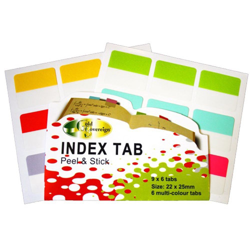 GOLD SOVEREIGN WRITE ON TABS 54 Tabs 22x25mm Multi-Coloured Pack of 5