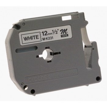 BROTHER MK-231 12MM BLACK TEXT ON WHITE TAPE P-TOUCH TAPE