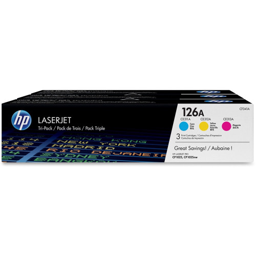 HP 126A ORIGINAL TRIPLE PACK C/M/Y 1K EACH Suits LaserJet CM1025NW (Pack of 3)