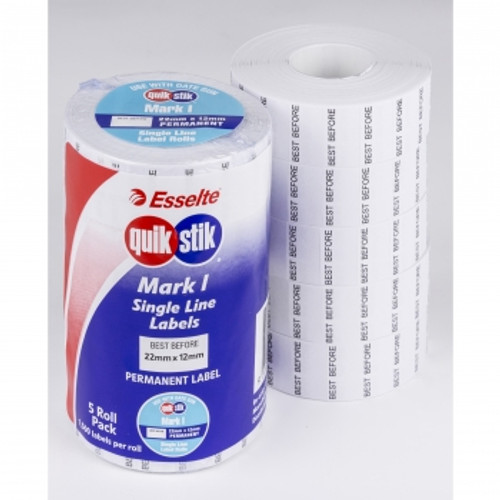 QUIKSTIK MARK I LABELS Best Before Permanent, 1500 Labels Per Roll, Pack of 5 Rolls