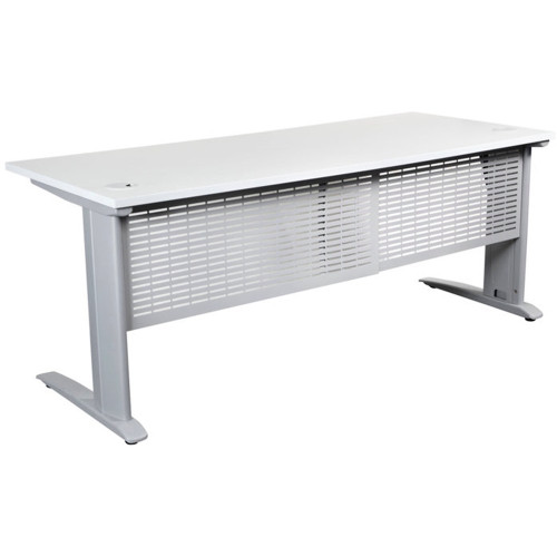 SUMMIT COMPLETE DESK Silver Frame, Modesty Panel 1800mm White Top