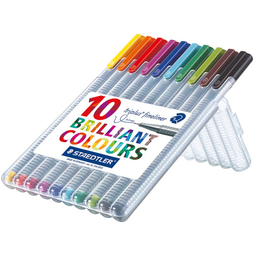Staedtler 334 Triplus 0.3mm Fineliner - Wallet of 10 Assorted Colours