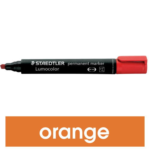 Staedtler 350 Lumocolor Permanent Marker 2.0 - 5.0mm Chisel Point - Orange, Box of 10