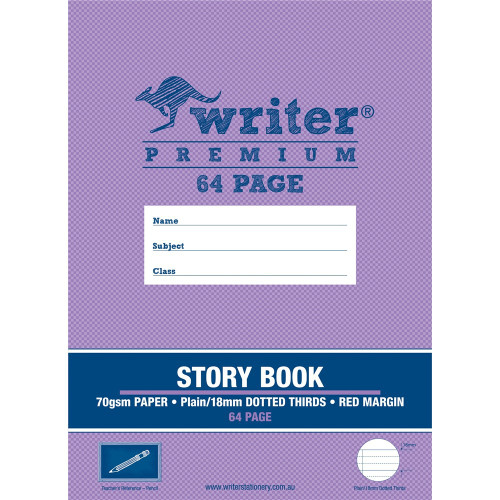 WRITER PREMIUM STORY BOOK 64 Page, Top 1/2 Plain - Bottom 1/2 18mm Dotted Thirds Ruled + Margin (Pencil)