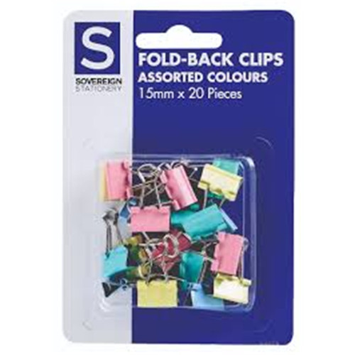 STAT 15MM FOLDBACK CLIPS ASSORTED COLOURS 45130 (Pack of 20)