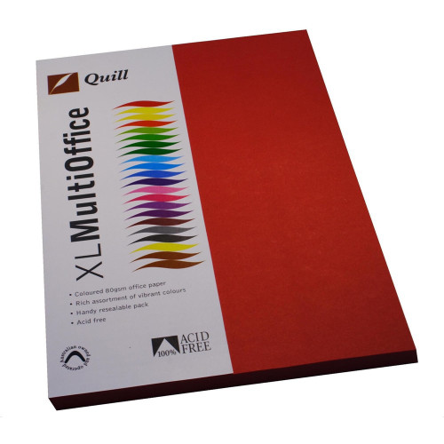 Quill Coloured Paper 80gsm A4 - Red, Pack of 500 (90160)