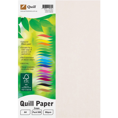 Quill Coloured Paper 80gsm A4 - Cream, Pack of 500 (90170)