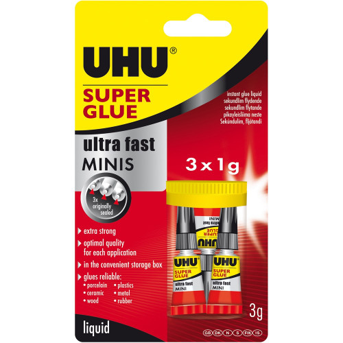 UHU Super Glue Ultra Fast Liquid Mini's 3 x 1ml Carded (33-45415)