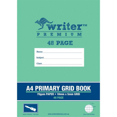 WRITER PREMIUM A4 48PG PRIMARY GRID BOOK PAINT BRUSH 10x5mm Grid