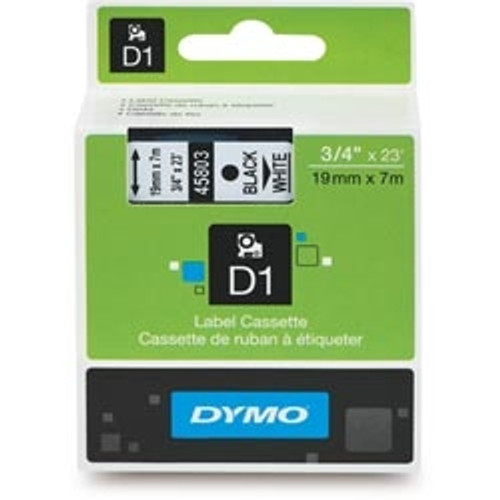 DYMO D1 LABELLING TAPE CASSETTES 19mmx7m Black on White Tape
