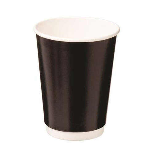 HOT COFFEE CUPS 12OZ 355ML Black Double Wall Pack of 25