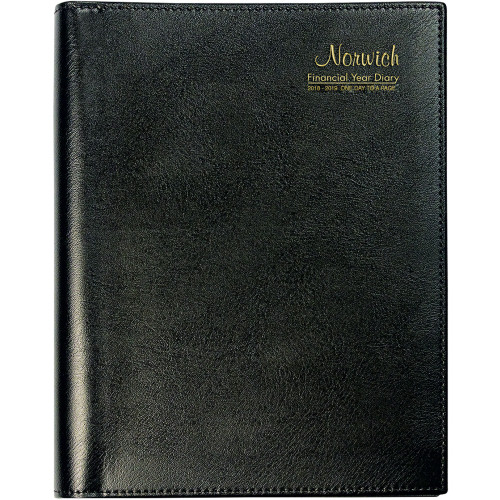 NORWICH SPIRAL BOUND FINANCIAL YEAR DIARY A5 DAY TO PAGE BLACK (2024-2025)